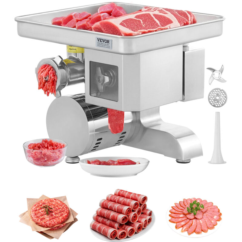 Vevor - 5 kg/Min elektrischer Fleischwolf Wurstfüller mit Klinge & Mahlplatte, Wurstmaschine gewerblicher Fleischwolf aus Edelstahl zum Schneiden,