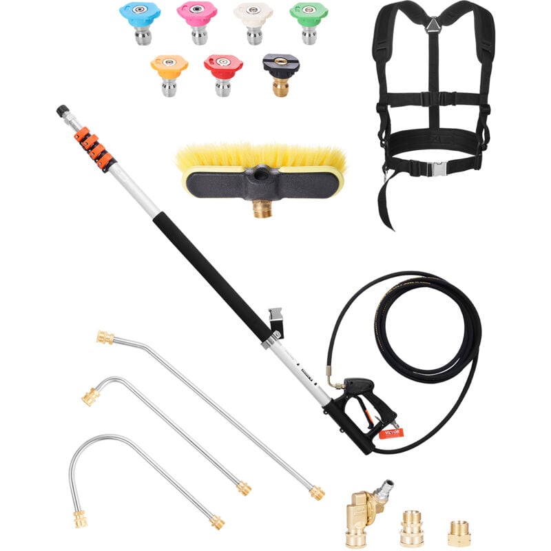 VEVOR 6358 mm Teleskop-Hochdruckreinigerlanze, Teleskopstrahlrohr, 4000 PSI Teleskop-Sprühstab mit Verlängerungsstangen, Bürstenkopf,