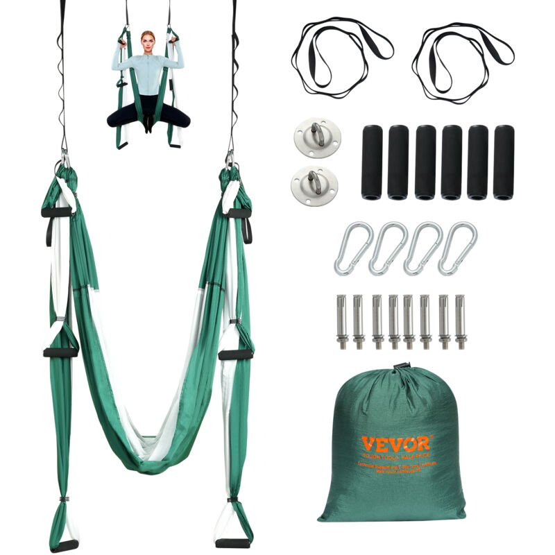 Vevor Aerial Yoga Hängematte 2,5 x 1,5 m, Grün + Weiß Yoga Swing Air Fliegen, Yoga-Schaukel Hammock Swing 300 kg Max. Tragfähigkeit, inkl.