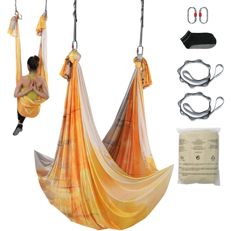 VEVOR Aerial Yoga Hängematte Set 5 x 2,8 m, Golden Aerial Yoga Swing Air Fliegen, Yoga-Schaukel Hammock Swing 1000 kg Max. Tragfähigkeit, inkl.