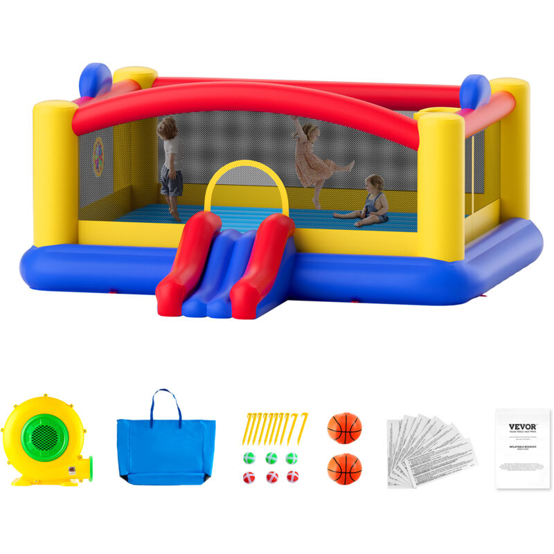 VEVOR Aufblasbares Hüpfburg, Hochwertiges Spielhaus-Trampolin für den Außenbereich, Hüpfburg mit Gebläse, Rutsche und Aufbewahrungstasche, 450 x 440