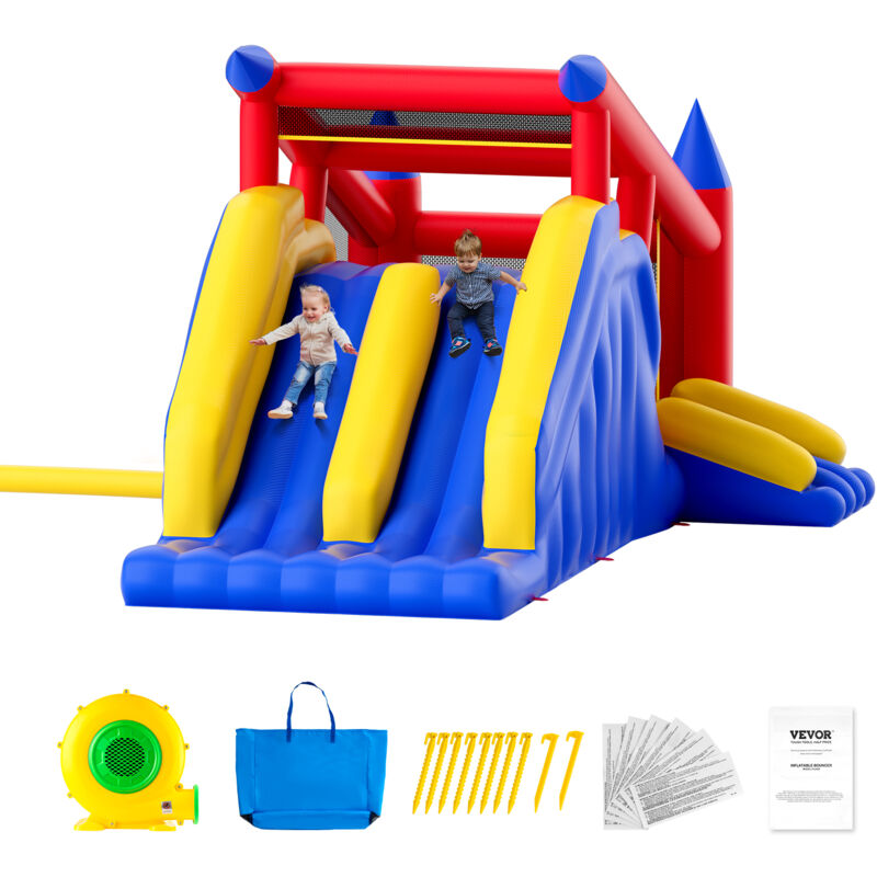 Vevor Aufblasbares Hüpfburg, Hochwertiges Spielhaus-Trampolin für den Außenbereich, Hüpfburg mit Gebläse, Rutsche und Aufbewahrungstasche, Hüpfburg