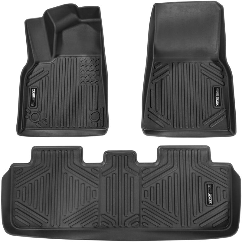 Auto-Fußmatten passend für Tesla Model y 2021–2024, 3-teilige Einlagen für die vordere und zweite Reihe, wetterfeste maßgeschneiderte