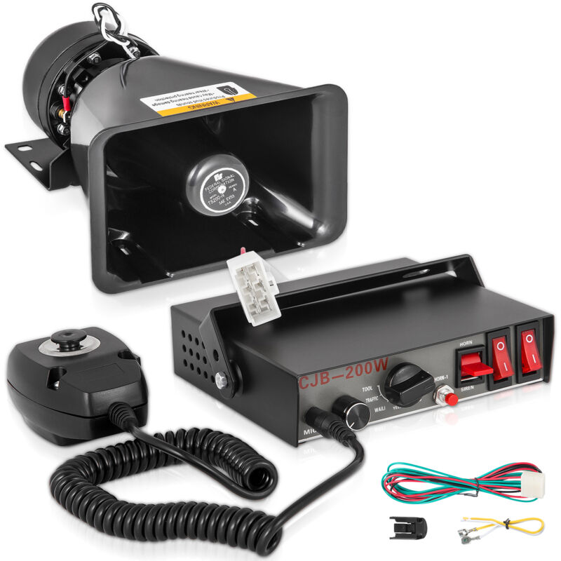 Mophorn - vevor Auto Warnalarm Lautsprecher 200 w 12 v, Auto Sirene Alarm Hupen 7 Töne Universal Polizei, Feuersiene, Hupe, Lautsprecher, Warnhorn