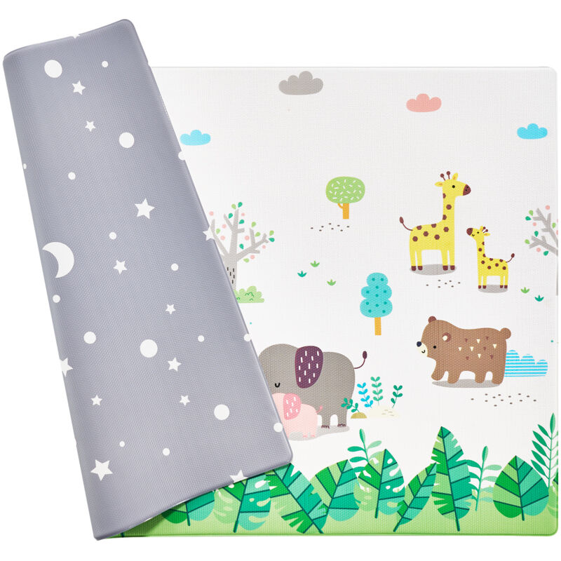 Baby-Spielmatte,139,7x208,3 cm,Baby-Krabbelmatte,rutschfeste,einteilige,weich gepolsterte Baby-Spielmatte,aufrollbare,wendbare