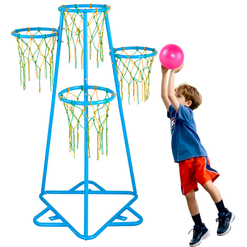 Basketballkorb für Kinder, 4-Korb-Basketballkörbe für Kinder, tragbarer Basketballständer mit einstellbarer Höhe & 3 Bällen, Basketball-Spielzeugset