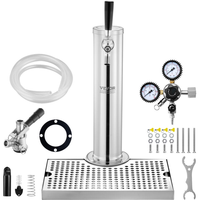 Vevor Bierturm-Satz, Bier-Umrüstsatz für Einzelzapfhahn, Bier-Turmspender aus Edelstahl mit Doppelmessgerät W21.8-Regler & S-System-Fasskupplung,