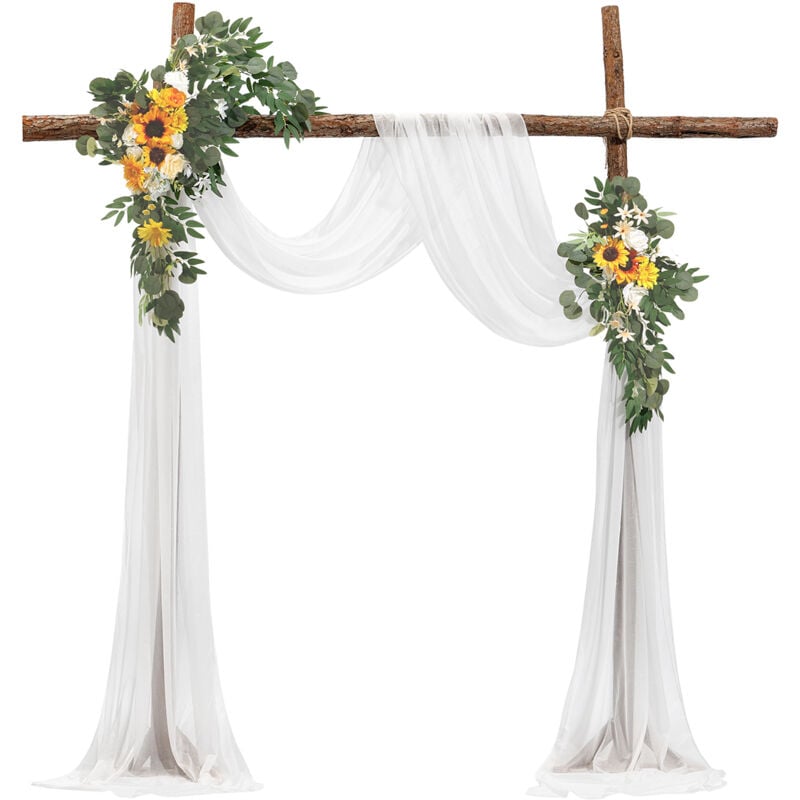 Blumen für Hochzeit Bogen, gelbe Blumen für Traubogen mit Vorhängen (3er-Set) – 2 Blumenarrangements, 1 transparente Vorhänge, für Zeremoniensträuße,