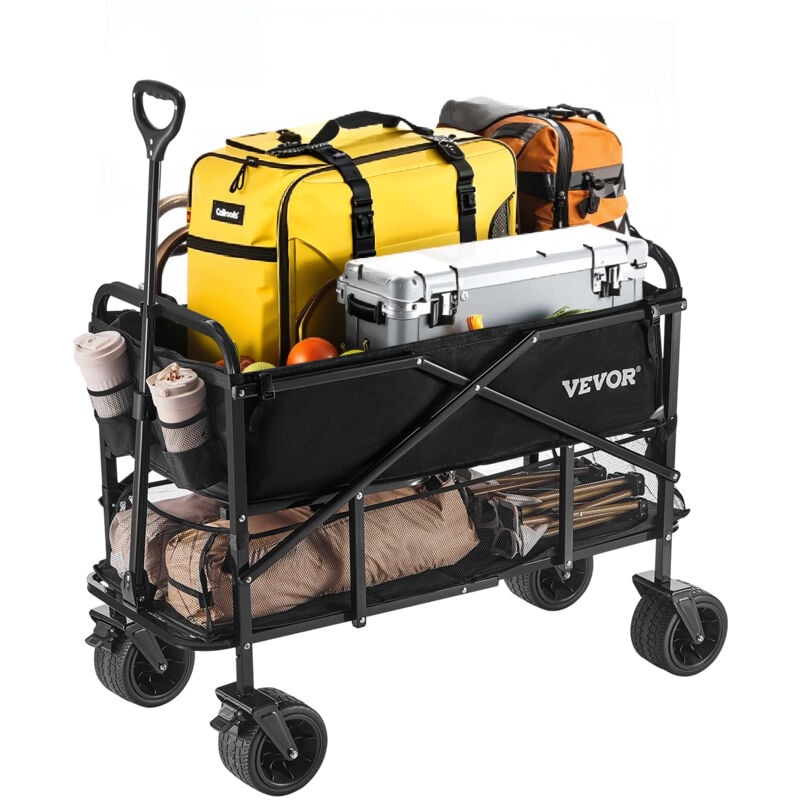 Bollerwagen faltbar 112x56x80 cm, Transportwagen, Handwagen, Gartenwagen mit Geländerädern, Strandwagen trägt bis zu 204 kg, Outdoor-Allzweckwagen