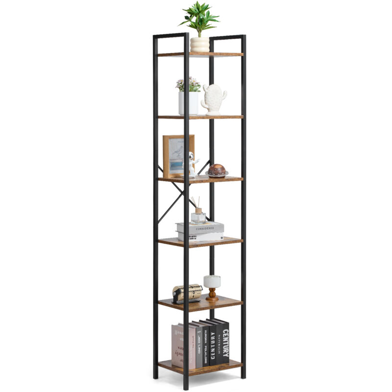 VEVOR Bücherregal aus Metall, 6-stöckiges rechteckiges Industrie-Bücherregal, rustikales Aufbewahrungsregal mit offenen Regalen, freistehendes