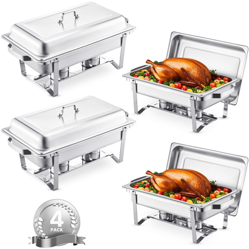 Chafing Dish Buffet-Set 4 Stk. Edelstahl-Speisenwärmer mit 4 Pfannen in voller Größe (7,5L), rechteckiger Catering-Wärmespender mit Deckel &