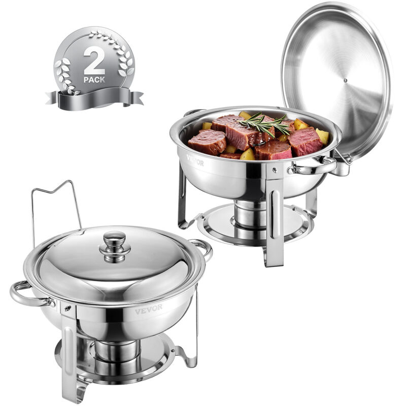 Chafing Dish Buffet Speisenwärmer mit 2 Behältern in voller Größe (4,7 l pro), runder Catering-Wärmespender mit Deckel & Brennstoffhalter &