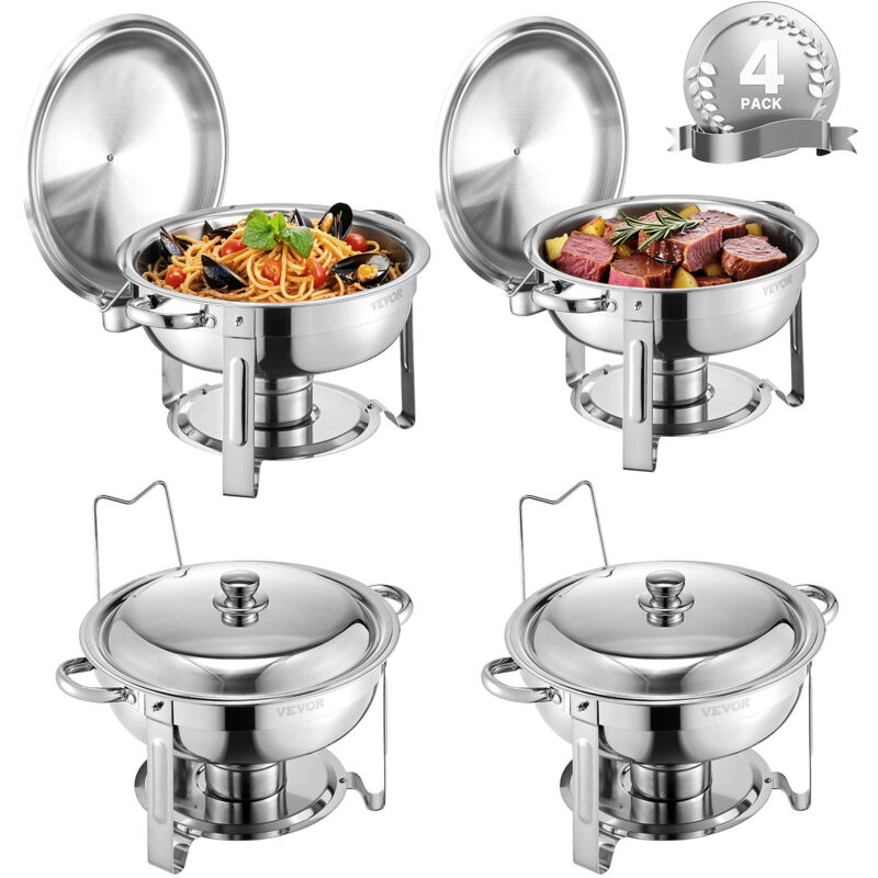 Chafing Dish Buffet Speisenwärmer mit 4 Behältern in voller Größe (4,7 l pro), runder Catering-Wärmespender mit Deckel & Wasserpfanne & klappbarer