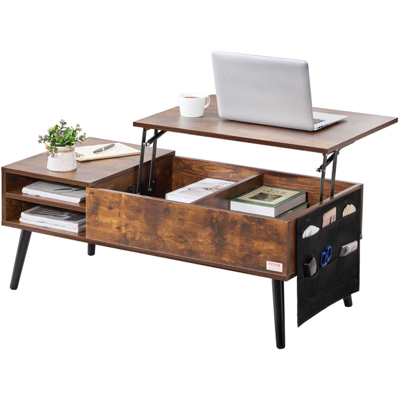 VEVOR Couchtisch mit anhebbarer Platte, 39,4 Zoll rechteckiger Couchtisch mit zusätzlichen Aufbewahrungstaschen, aufklappbarer Couchtisch für das