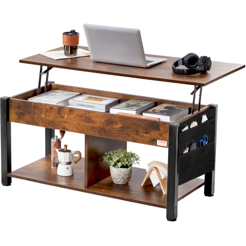 Couchtisch mit anhebbarer Platte, rechteckiger 41,7-Zoll-Couchtisch mit zusätzlichen Aufbewahrungstaschen, aufklappbarer Couchtisch für das