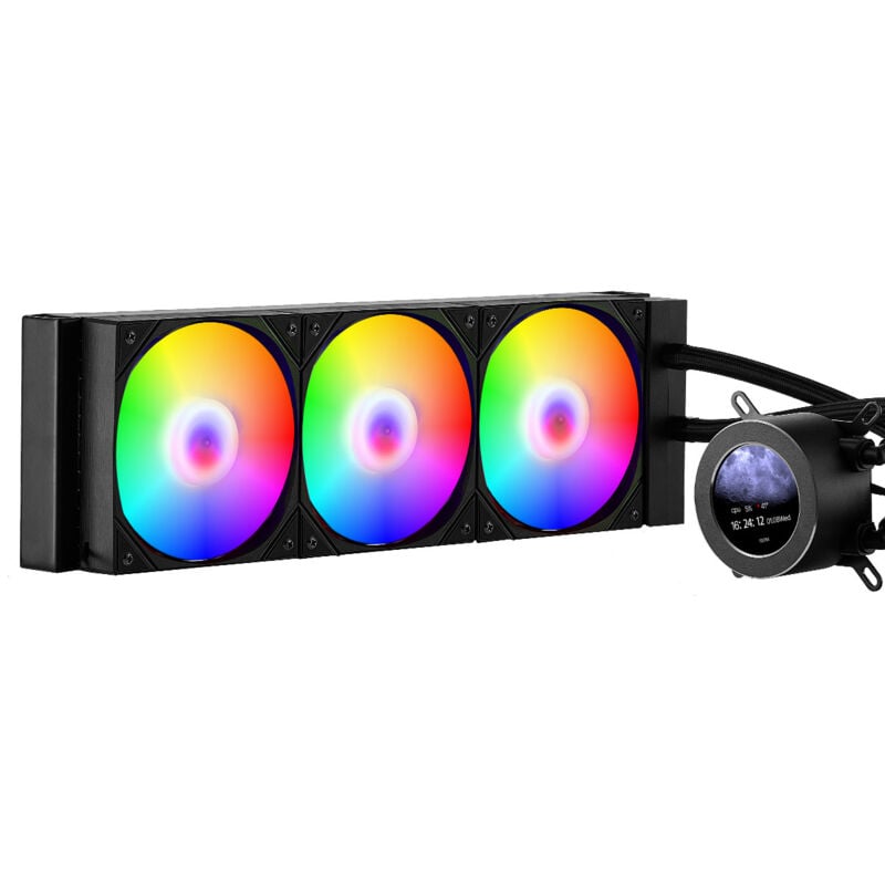 CPU-Flüssigkeitskühler, AIO-CPU-Wasserkühler – 3x 120 mm PWN-Lüfter & Pumpe, PC-Wasserkühlung mit 5,3 cm LCD-Display & ARGB-Licht, für Intel
