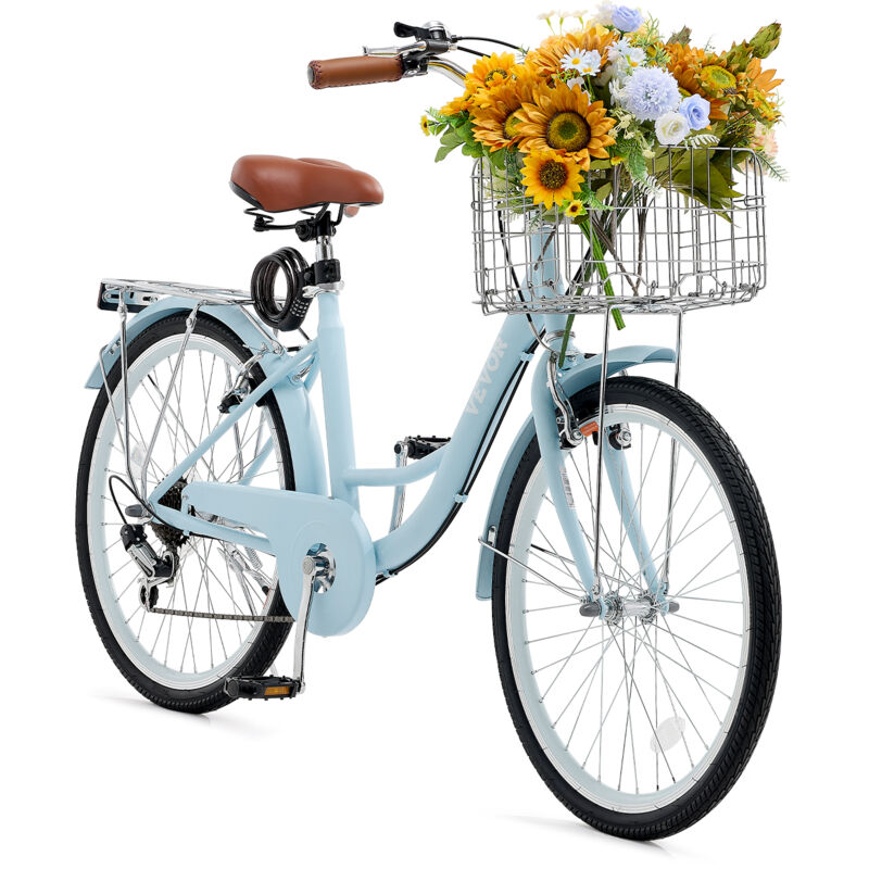 VEVOR Cruiser Fahrrad mit 7 Gängen (Reifendurchmesser 660,4 mm)Beach Fahrrad mit großem Korb & Gepäckträger, Cruiser-Fahrrad mit verstellbarem Sitz,