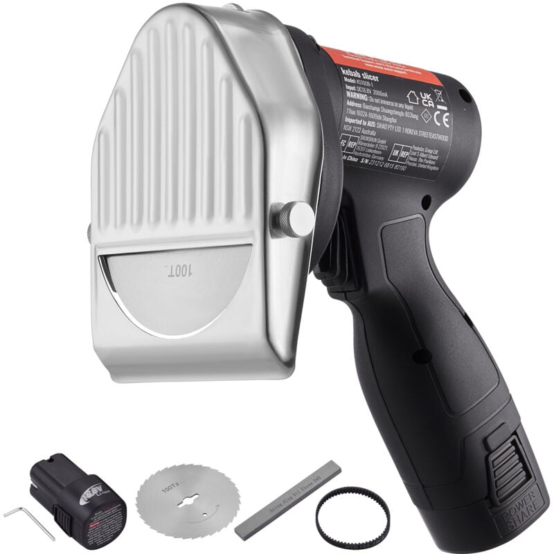 Vevor Dönnerschneider 80 w Kebabschneider, Kabelloses Elektromesser Gyrosmesser, Türkisches Schawarma Dönermesser 0-8 mm Einstellbare Dicke,