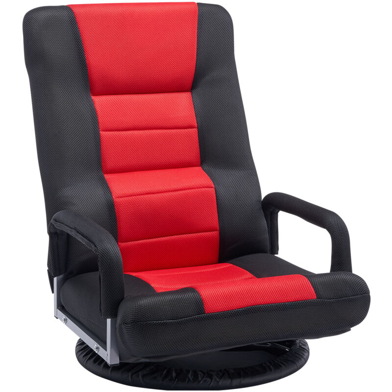 Drehbarer Boden Gamingstuhl mit Armlehnen (360° drehbar) Bodensofa mit 6 einstellbaren Positionen & Rückenlehne & Lendenwirbelstütze, Video-Liegesofa