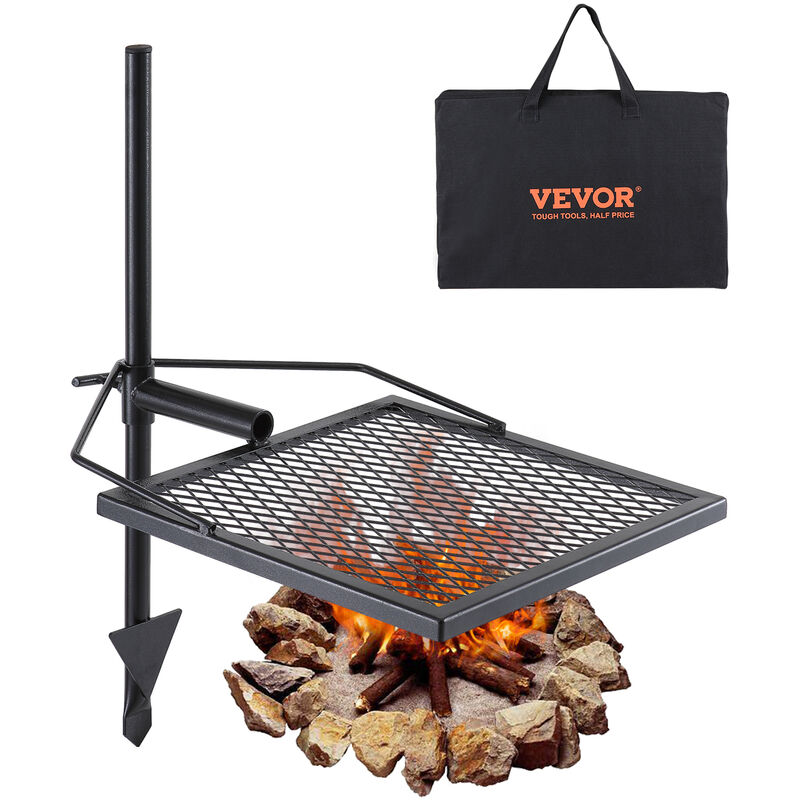 VEVOR Drehspieß Schwenkgrill Stahl 405 x 405 mm, Holzkohlegrill Tragbarer Grillrost Grillgestell 6 kg Belastbarkeit 300 ℃ Freistehend