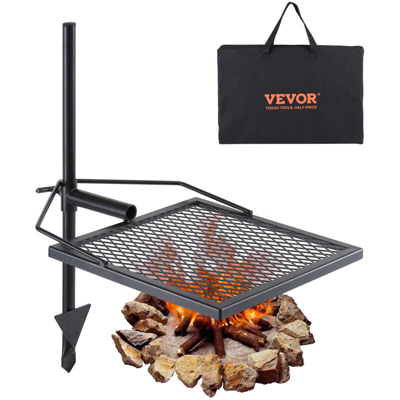 VEVOR Drehspieß Schwenkgrill Stahl 405 x 405 mm, Holzkohlegrill Tragbarer Grillrost Grillgestell 6 kg Belastbarkeit 300 ℃ Freistehend
