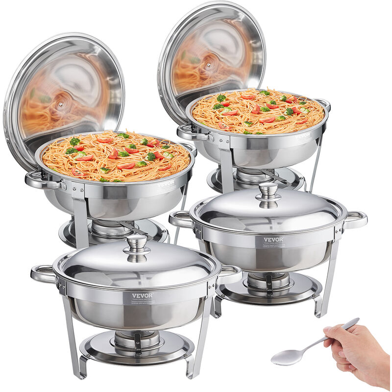 VEVOR Edelstahl Chafing Dish Set Rund 5,38 L 4 Stk. Speisenwärmer Wärmebehälter Suppenwärmer, Speisen Warmhaltebehälter Suppentopf Chafing Dishes Set