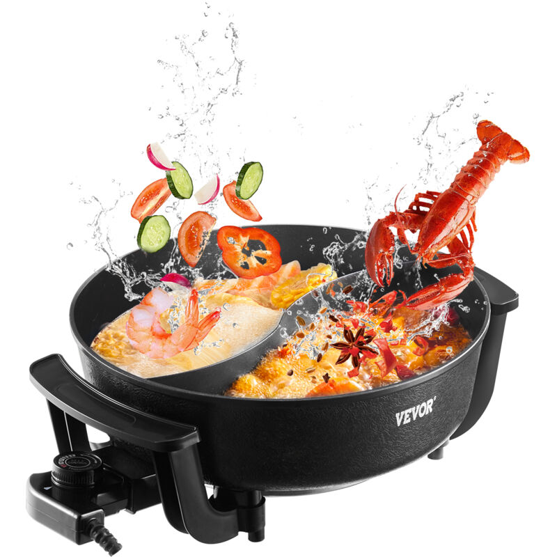 VEVOR elektrischer Hot Pot 1360 W 5 L Shabu-Shabu-Topf mit zwei Geschmacksrichtungen, antihaftbeschichteter Elektroherd mit Trennwand,