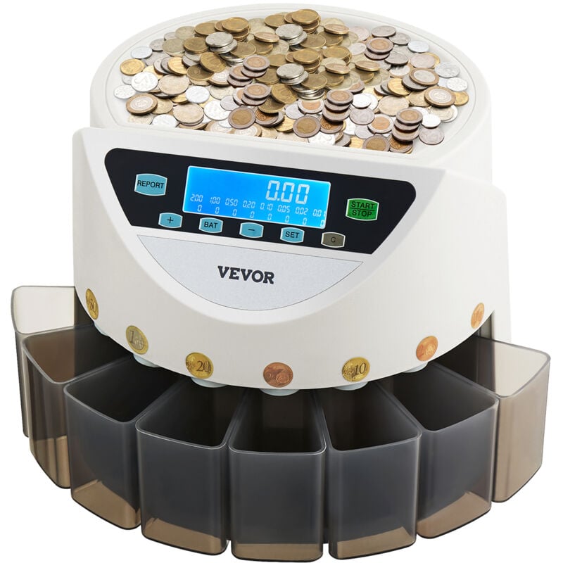 Euro-Münzsortierer, Münzzählmaschine für 8 Arten von Euro-Münzen, Münzzählautomat für bis zu 850 Münzen, großes LCD-Display, Münzaufbewahrung inkl. 5