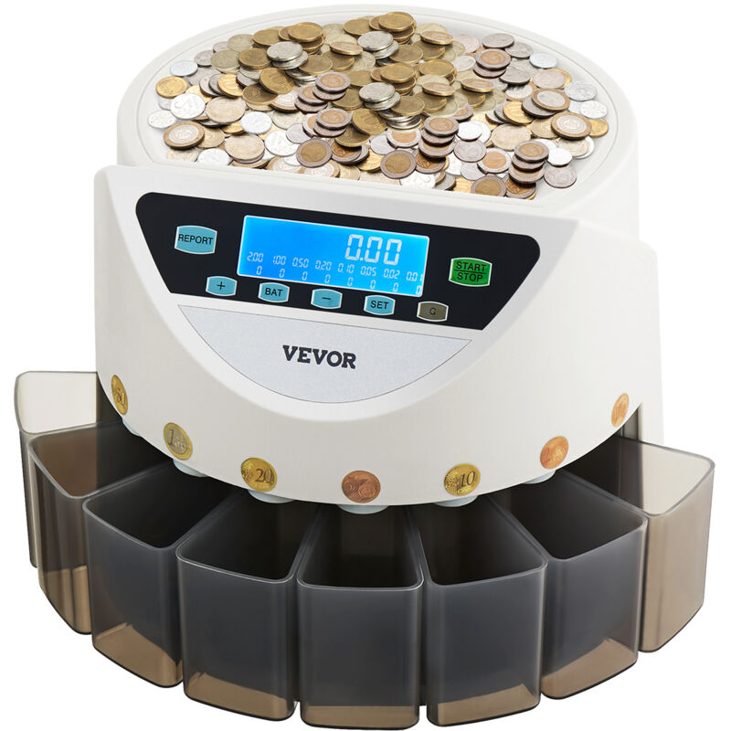 Euro-Münzsortierer, Münzzählmaschine für 8 Arten von Euro-Münzen, Münzzählautomat für bis zu 850 Münzen, großes LCD-Display, Münzaufbewahrung inkl. 5