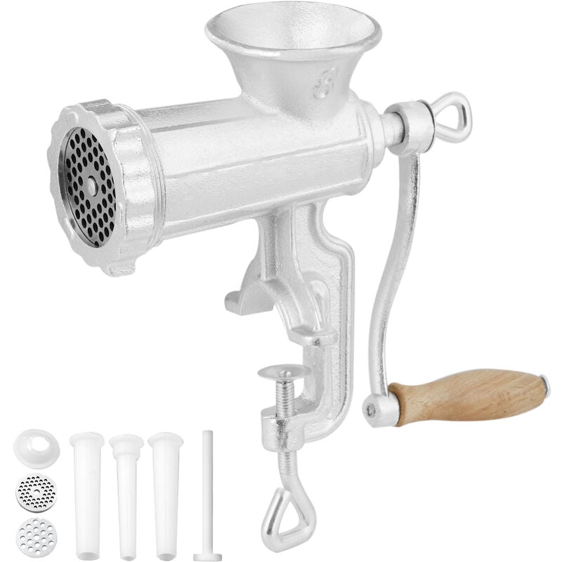 Mophorn - vevor Fleischwolf Manuell 5 / 8 mm Schneidplatten, Fleischwolf Küchenhelfer inkl. 3 Wurstfüllrohre & Schubstange Fleischmaschine