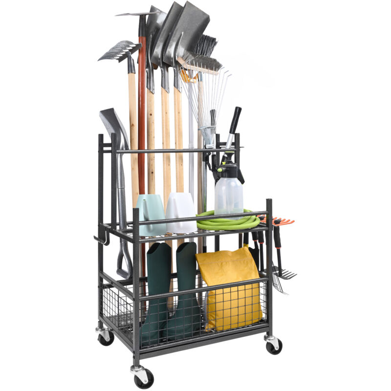 VEVOR Gartengeräte Ständer 652 x 403 x 990 mm Gerätehalter Organizer Kohlenstoffstahl Mehrzweck Gartengeräteaufbewahrungsregal 16 Schlitzen 18 Haken
