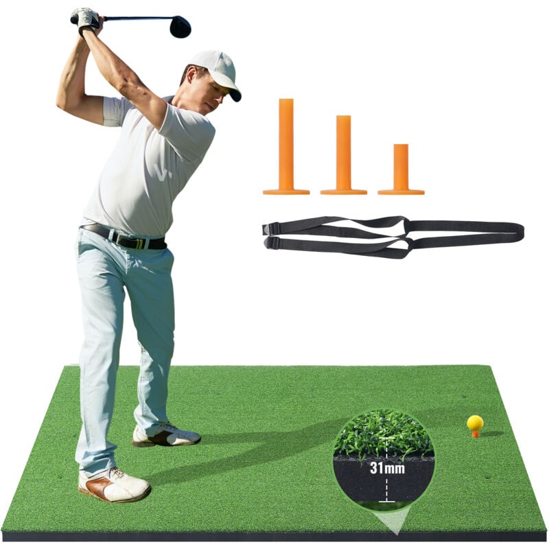VEVOR Golf-Schlagmatte, Golf Rasen Übungsmatten 152 x 152 cm, verdickte Golf-Schlagtrainingshilfen mit 3 Gummi-Tees, Golf-Übungs-Schlagmatte im