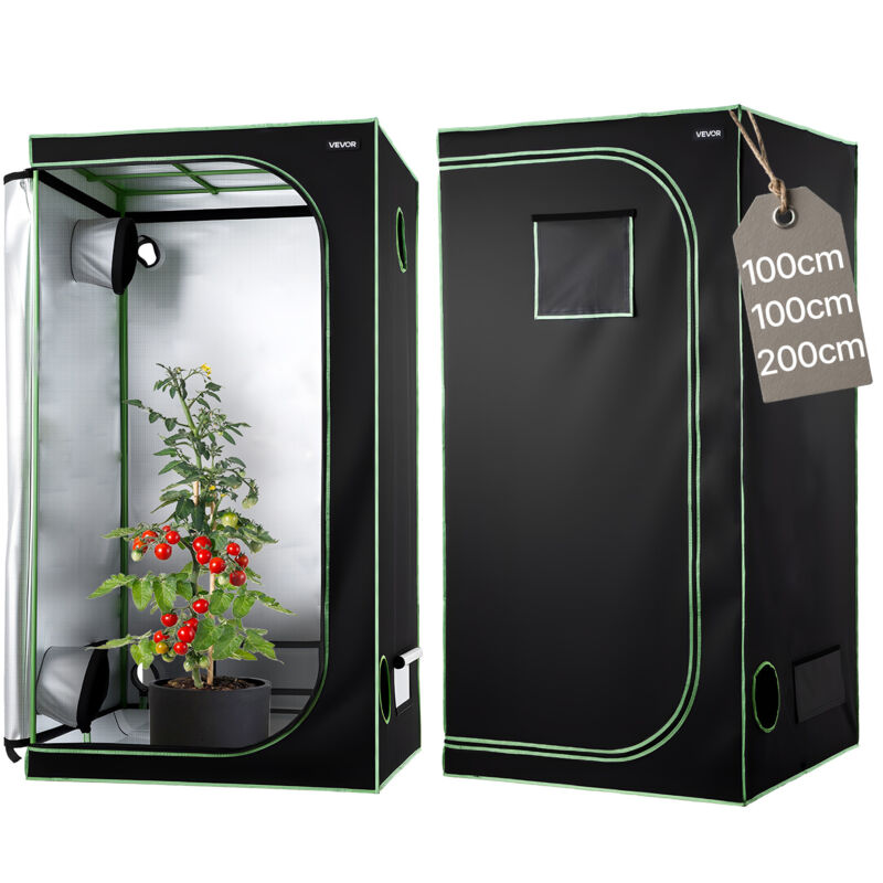 VEVOR Growzelt, 100x100x200 cm, Growbox 600D hochreflektierendes Mylar, Indoor-Pflanzenzelt mit Beobachtungsfenster, Bodenwanne & Reißverschluss,
