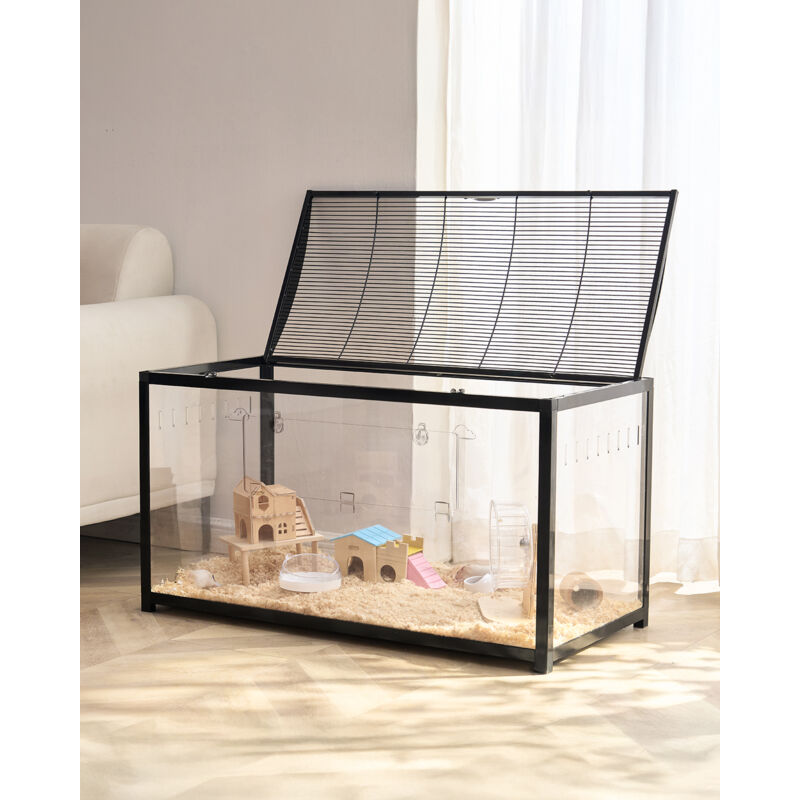 VEVOR Hamsterkäfig, 360°-Sicht, transparenter Hamsterlebensraum, Kleintierkäfig, 96x47x55 cm, belüfteter Mäusekäfig mit Vordertür, Rattenkäfig,