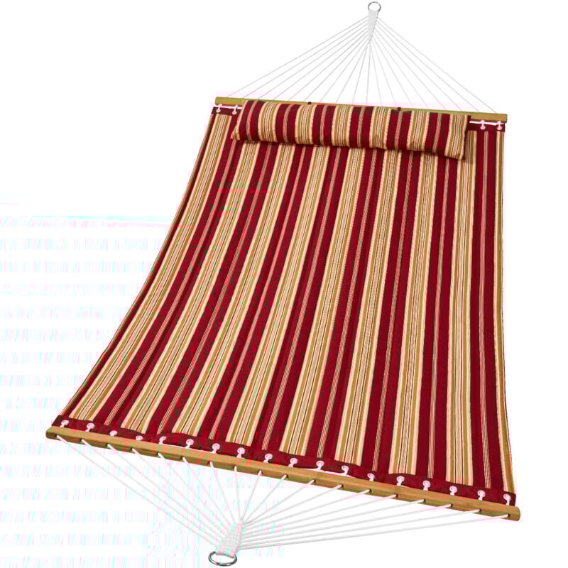 Mophorn - Doppel-Hängematte aus gestepptem Stoff, 3,6 m, Doppel-Hängematte mit Spreizstangen aus Hartholz, gesteppte Hängematte für 2 Personen mit