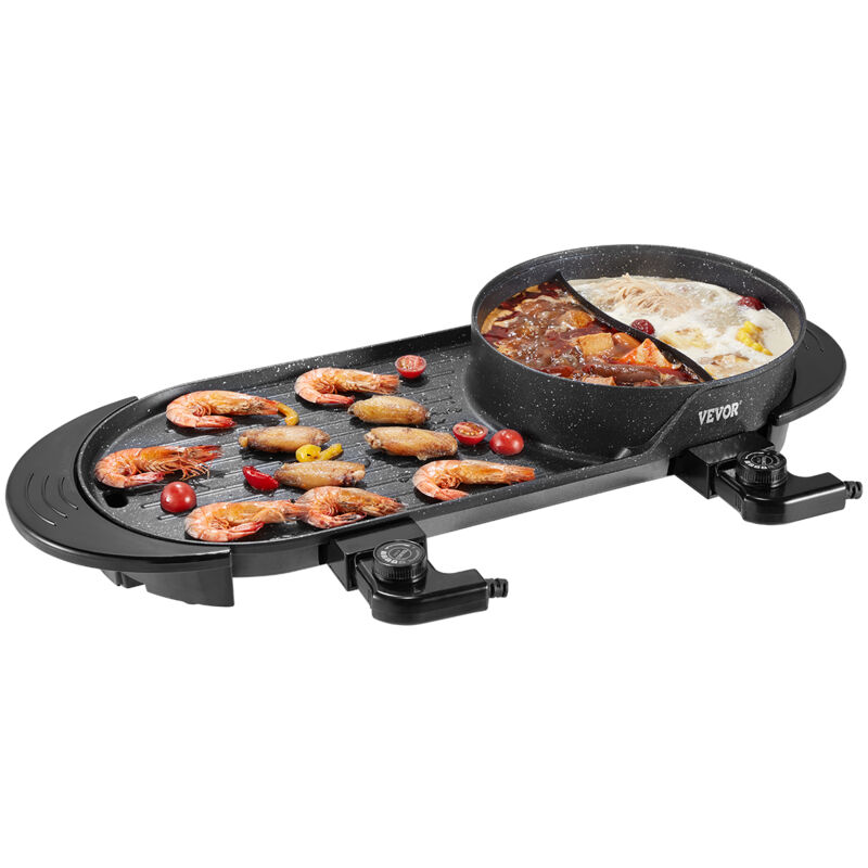 VEVOR Hot Pot mit Grill, 2200 W 2 in 1 elektrischer rauchfreier Grill und Hot Pot, koreanischer BBQ Shabu Feuertopf mit separater doppelter