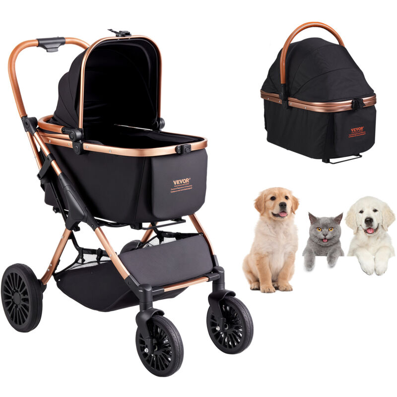 VEVOR Hundebuggy 59x85x105cm Hundewagen 30kg Tragfähigkeit Faltbarer Hundetrolley Aluminium-Rahmen 800D Oxford-Gewebe Nylon-Netzfenster 4 PU-Räder