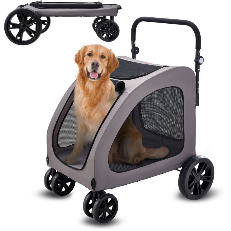 VEVOR Hundebuggy 79x91x113 cm, Hundewagen 4 Räder mit Bremsen, Hundetrolley, Hundetrolley bis 73 kg Tragkraft, atmungsaktive Netzfenster,