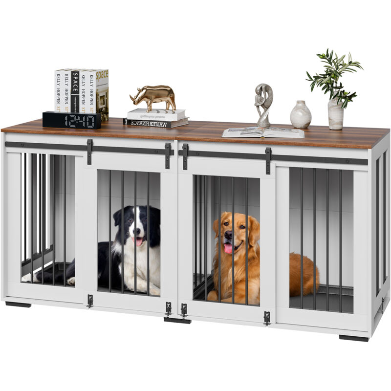 VEVOR Hundekäfig Möbel für 2 Hunde, 1800x600x861mm, Doppel-Hundebox-Möbel mit doppelten Schiebetüren, Hundebox-TV-Ständer, Stahlrahmen,