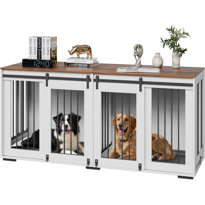 VEVOR Hundekäfig Möbel für 2 Hunde, 1800x600x861mm, Doppel-Hundebox-Möbel mit doppelten Schiebetüren, Hundebox-TV-Ständer, Stahlrahmen,