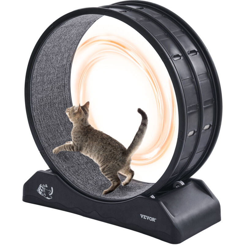 Katzenlaufrad, 80x34x85cm, großes Laufrad für Katzen mit sicherer Bremse und Laufbahn aus Teppich, leiser Betrieb, Laufband für Katzen, Katzenrad für