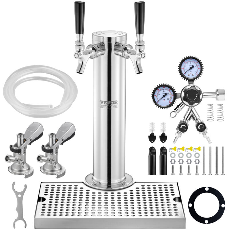 Vevor Kegerator-Turm-Kit, Bier-Umrüstsatz mit zwei Zapfhähnen, Bier-Turmspender aus Edelstahl mit Doppelmessgerät W21.8-Regler und