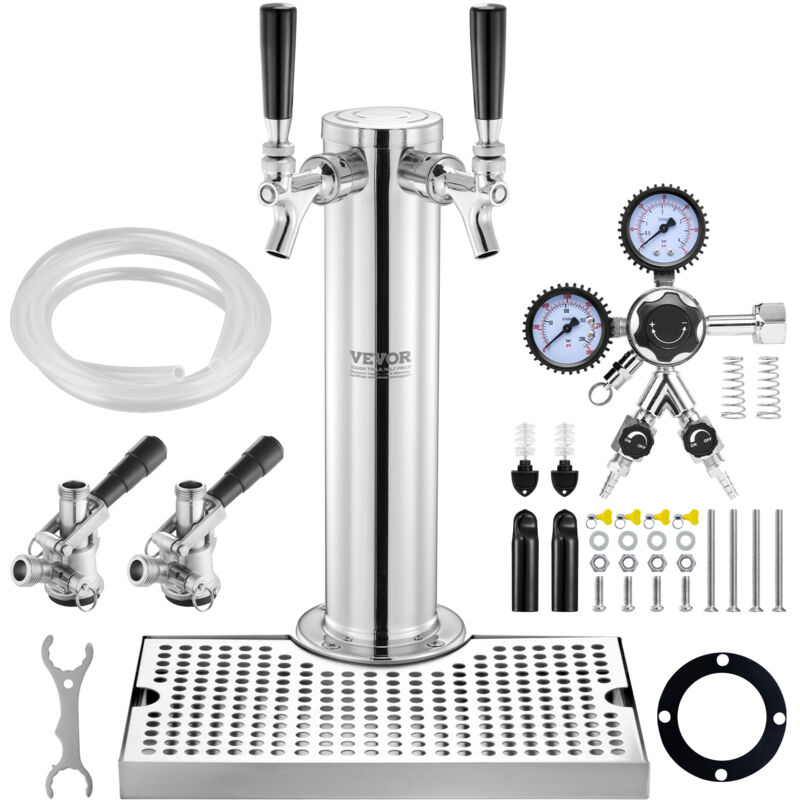 Vevor Kegerator-Turm-Kit, Bier-Umrüstsatz mit zwei Zapfhähnen, Bier-Turmspender aus Edelstahl mit Doppelmessgerät W21.8-Regler und