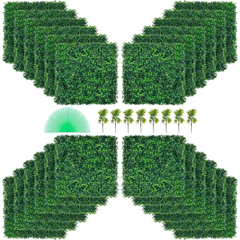 Künstliche Pflanzenwand 24 Stk. 20 x 20 Zoll, Sichtschutz Hecke Künstlich Grün, Künstliche Buchsbaumplatte pe, Sichtschutz Kunstpflanzen 50 x 50 cm