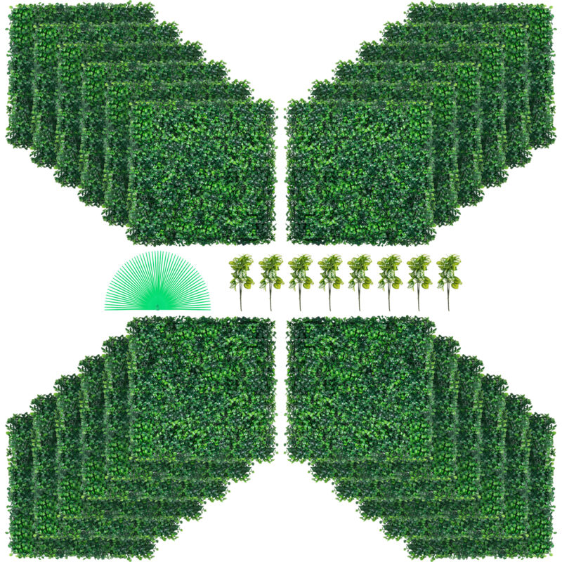 Künstliche Pflanzenwand 24 Stk. 20 x 20 Zoll, Sichtschutz Hecke Künstlich Grün, Künstliche Buchsbaumplatte pe, Sichtschutz Kunstpflanzen 50 x 50 cm