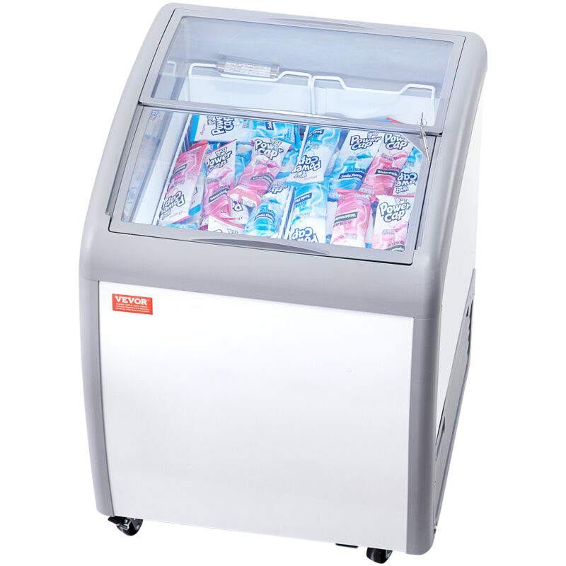 VEVOR Kommerzielle Eiscreme-Vitrine, 154-Liter-Gefriertruhe, Mobiler Tiefkühlschrank mit Glasplatte, Restaurant-Gelato-Tauchschrank mit 2