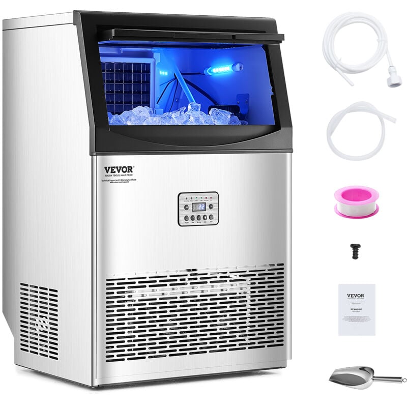 Vevor - kommerzielle Eismaschine (40,82 kg/Tag) Eisbereiter mit 14,97 kg Speicherkapazität, 50 Eiswürfel in 15 Minuten, LED-Digitalanzeige,