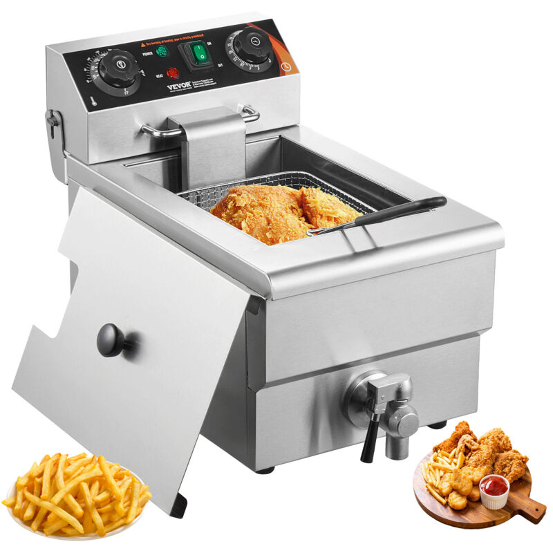 Kommerzielle Fritteuse, 1500 w elektrische Fritteuse mit Korb, 9 l Edelstahl Fritteuse mit Zeit- und Temperaturkontrolle, Überhitzungsschutz,