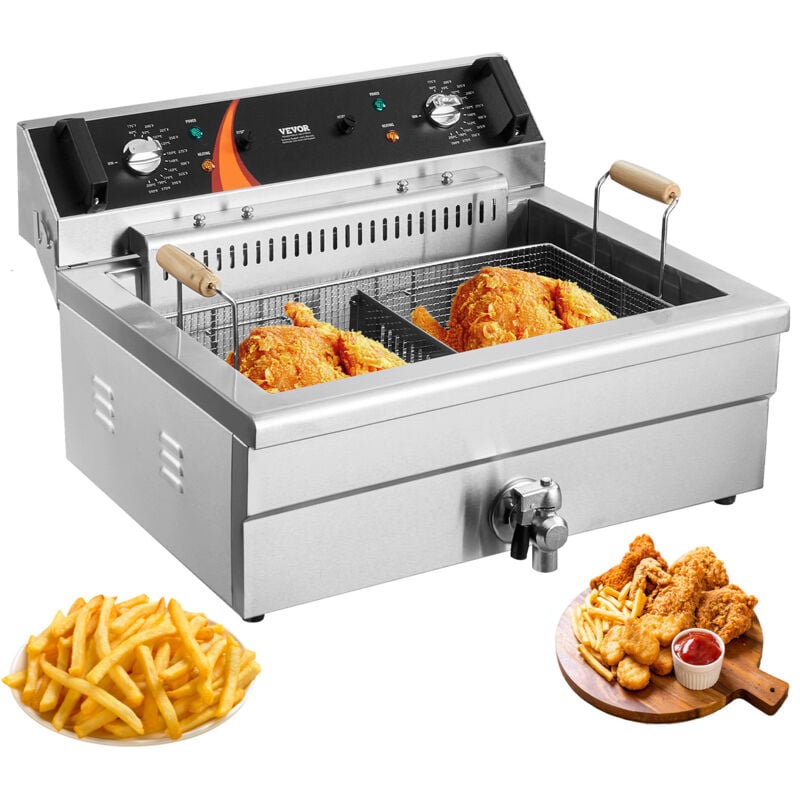 Vevor - kommerzielle Fritteuse, 2250 w elektrische Fritteuse mit Korb, Großes Fassungsvermögen 20 l Countertop Oil Fryer, Edelstahl,