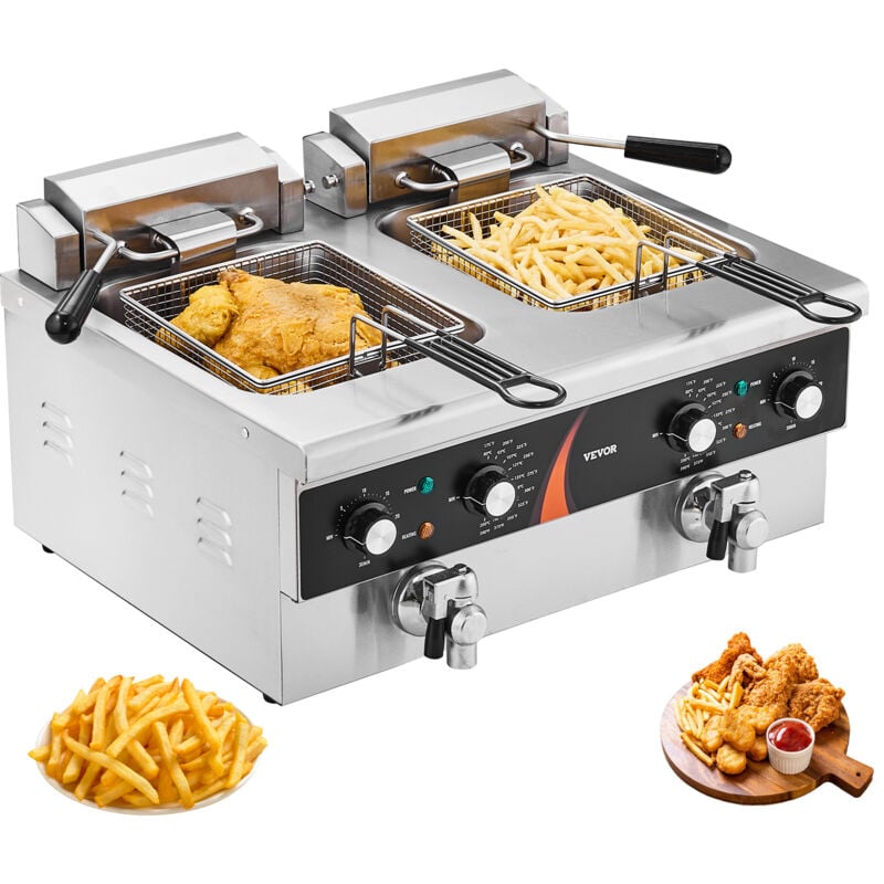 Vevor - kommerzielle Fritteuse elektrische Aufsatzfritteuse, Doppeltank 3000 w x 2, 5,9 l Doppel-Öl-Fritteuse mit 2 Körben verdickter Edelstahl,